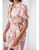 Floral print wrap dress with collar, light orange FG638 - Online store - Boutique